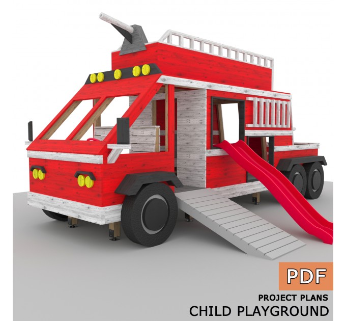 DIY Kids Fire Truck Playset Plans - Digital PDF Guide for Building a Custom Playset