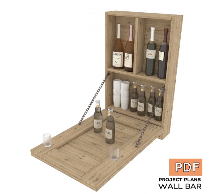 DIY wall bar plan, "drinky shelf", liquor bar, portable bar PDF - - Digital Download Only