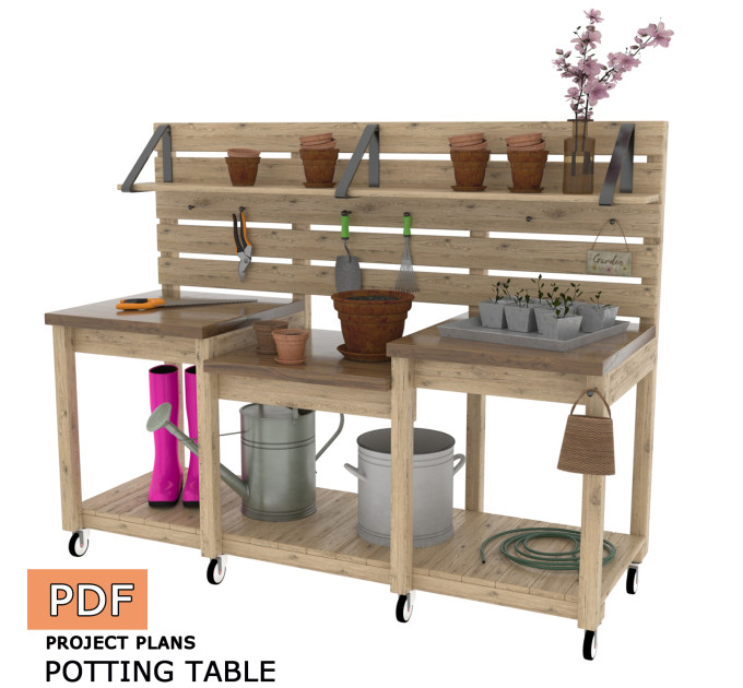 Potting bench build plan, gardeners table, potting table, gardening bench, garden station, outdoor potting bench