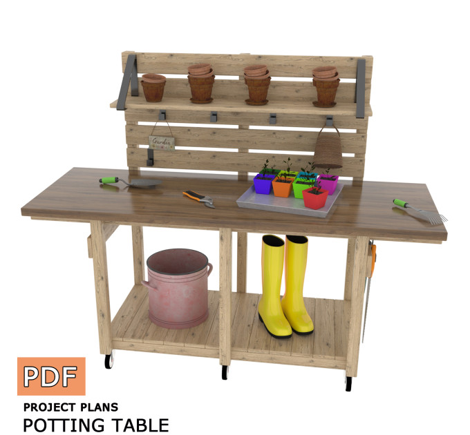 Potting gardening table plans, table for gardening, garden furniture, gardening bench, gardening work table, outdoor potting tabl