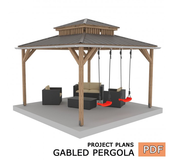 DIY 12' x 12' Gable pergola, Wood gazebo plan, Complete pavilion, Gable timber frame pavilion - Digital Download Only