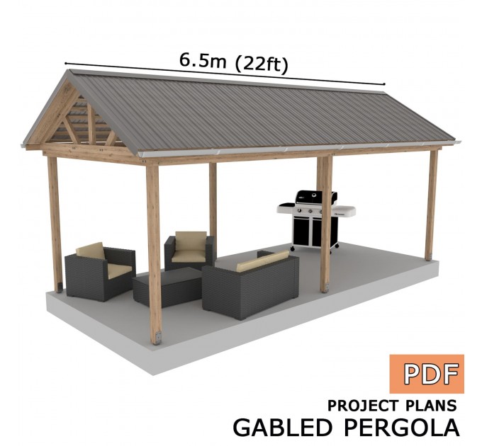 Gabled pergola, Pavilion blueprints, Family project, Gazebo drawings, Grill veranda, Gazebo plans - Digital Download Only