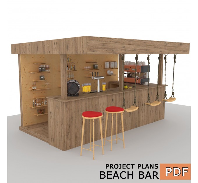 Outdoor Bar, backyard party pavilion, open-air bar, beach bar, outdoor house, party bar plan - Digital Download Only