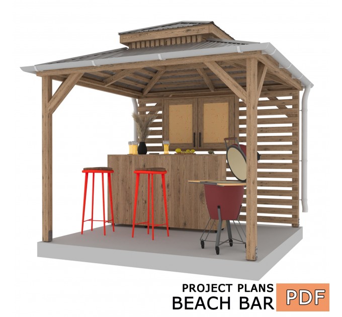 Outdoor Bar, backyard party pavilion, open-air bar, beach bar, outdoor house, party bar plan - Digital Download Only