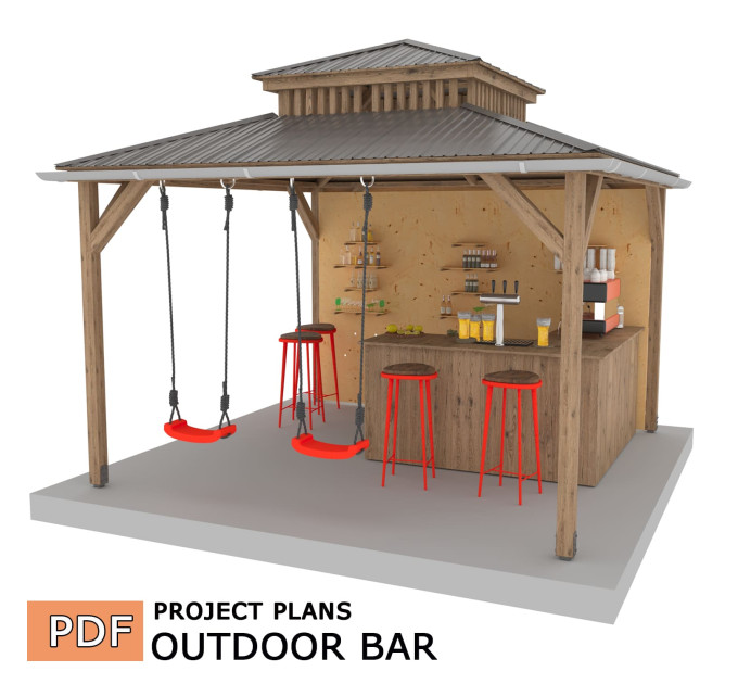 DIY Outdoor open-air bar, backyard party pavilion, beach bar, outdoor house, party bar plan - Digital Download Only